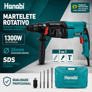 Hanabi Martelete Rotativo Perfurador Rompedor 1300W SDS Plus 26mm Profissional Furadeira de Impacto