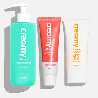 Kit Antioleosidade - Limpador Facial, Gel Creme Hidratante Facial Calming Cream, Protetor Solar FPS 60