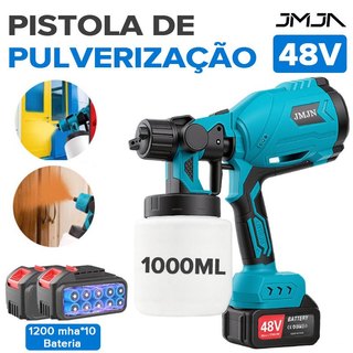 JMJN Pistola de Pintura 48V Sem Fio – Pulverizador Elétrico Portátil com 2 Baterias, Carregador, Funil e Copo de 1000ml