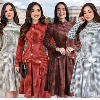 Vestido Moda Evangélica Diana Xadrez Ideal Para Inverno 2026 Elegante Clássico Confortável