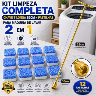 Kit Completo Limpeza Máquina de Lavar Universal – Chave T 62cm + Pastilhas Efervescentes