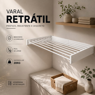 Varal Mágico Retrátil 120cm – Alumínio, 7 Varetas, Ideal para Espaços Pequenos