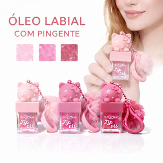 CocoFleur Óleo Labial com Pingente Ursinho e Pompom 6,7ml Hidratante Brilho Gloss Chaveiro Fofo Feminino