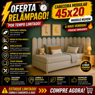Kit Completo de Cabeceira Estofada Adesiva Nuvem 20x45 – Módular – Cama Box