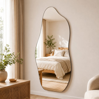 Espelho Mirano Orgânico Madrid 80x40cm Lapidado Grande Moderno Banheiro Lavabo Quarto Parede Luxo