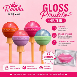 Kit 4 Gloss Pirulito Mia Make Original Brilho Labial Revenda Atacado