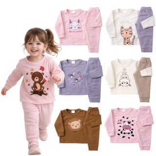 Kit 4 Peças Conjunto Soft Menina Infantil e Bebê Inverno Roupa Frio Infantil Menina