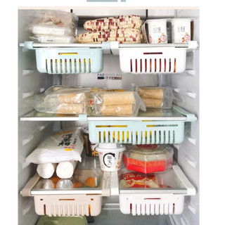 KIt 2 Peças Cesto Organizador De Geladeira Multiuso Gaveta Retrátil Ajustável Prático Portátil
