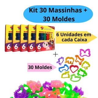 Kit 30 Unidades de Massinha de Modelar + 30 Cortador Forminha Molde Festa Lembrancinha Criança Aniversário
