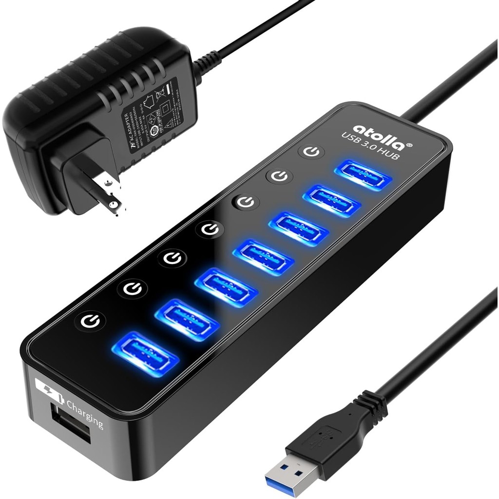 Atolla USB 3.0 Hub – 7 Ports + 1 Charge, 5V/4A Switch (Japan Ship)