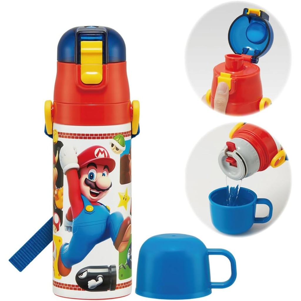Skater Super Mario Bottle 470ml – Kids 2-in-1 Thermos Light (Japan Ship)