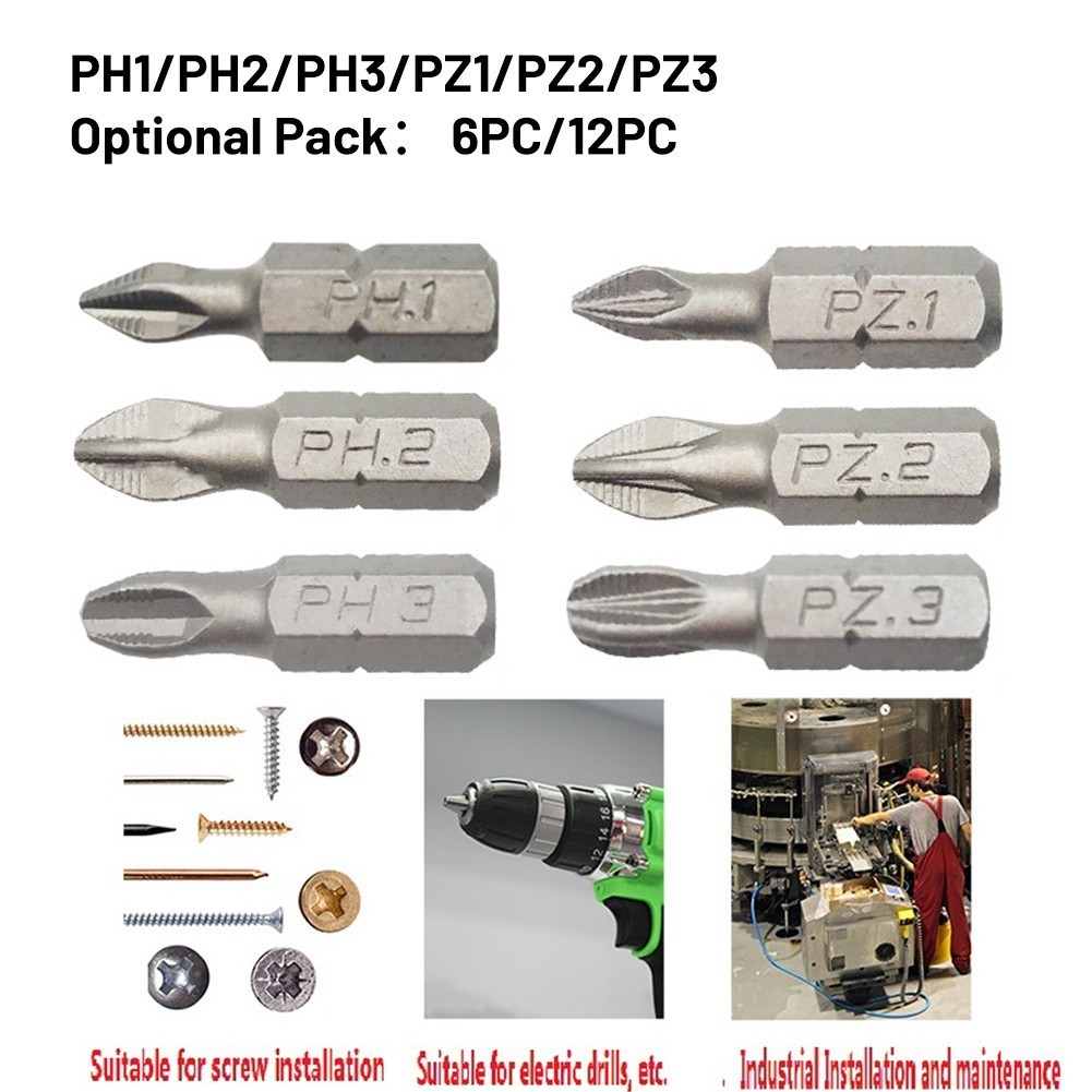 [Cra-Hot] ดอกสว่านสกรูกันลื่น 25 มม. 6 ชิ้น PH1,PH2,PH3,PZ1,PZ2,PZ3❀