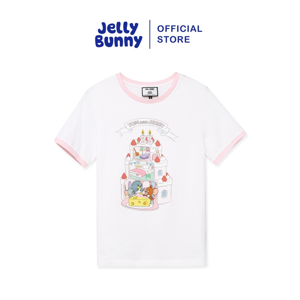 JELLY BUNNY เสื้อยืดทรงริงเกอร์ HAPPY 85TH BIRTHDAY TOM&JERRY รุ่น B25SATL021