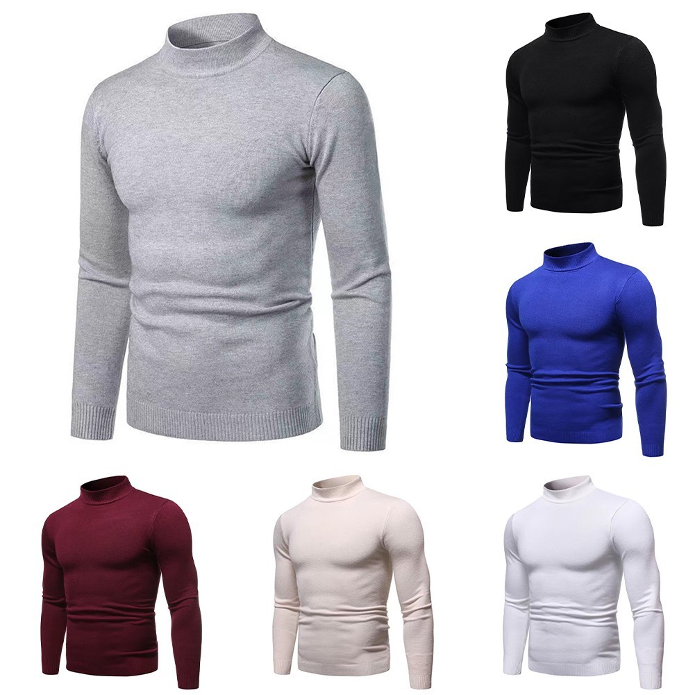 [CFO] เสื้อสเวตเตอร์แขนยาวคอเต่าครึ่งตัวบุรุษ Pullovers เสื้อถักยืดหยุ่น