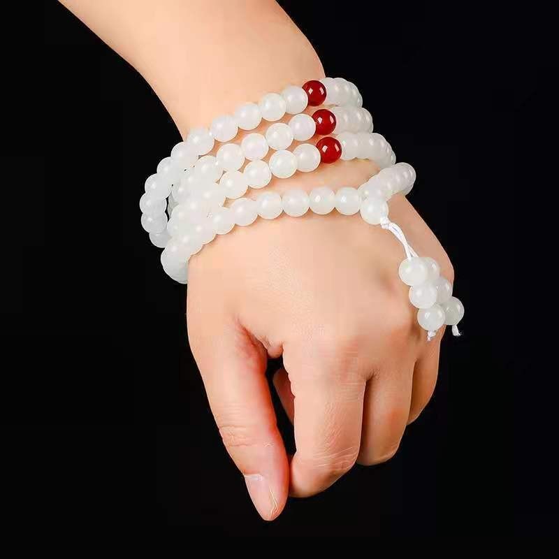 [LST] ลดล้างสต๊อก สร้อยข้อมือหยกขาวลูกปัด 108 หรูหรา + สร้อยคอสีเขียวเข้ม | ชุดเซ็ทวินเทจ