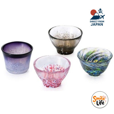 ADERIA Tsugaru Bidolo Aomori Side Sake Ochoko 4 ชิ้น มาในกล่องของขวัญ Made