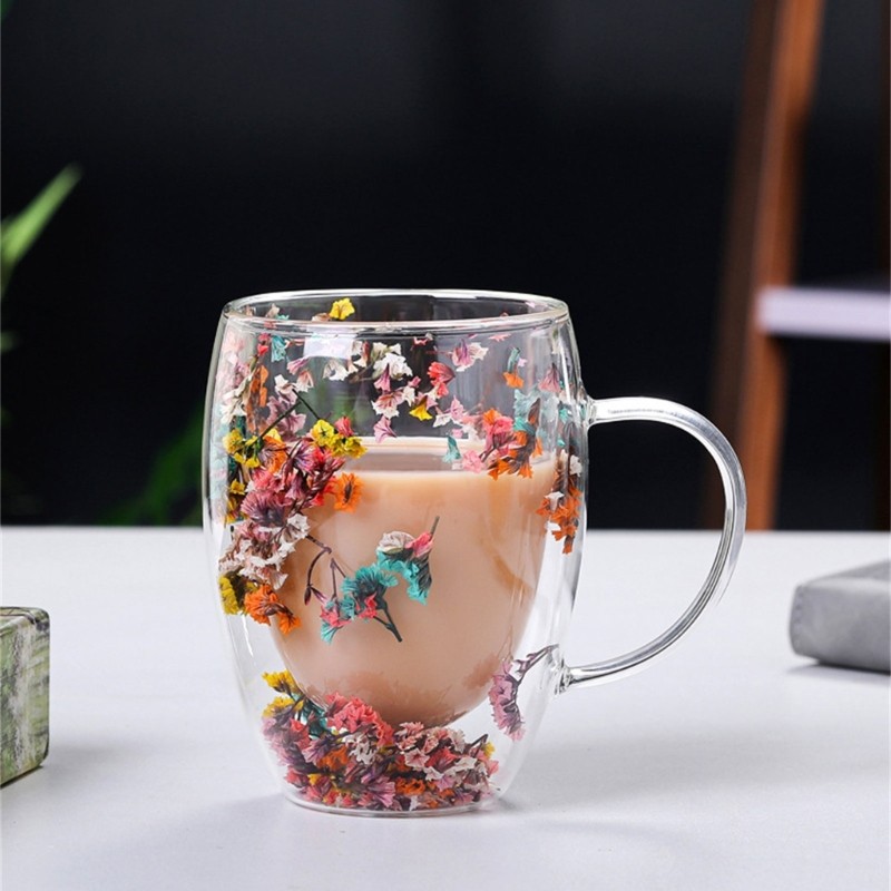 [ดี] Tazakka ถ้วยกาแฟแก้วทนความร้อน Double Wall Aesthetic Mug 350ml - TZ-350