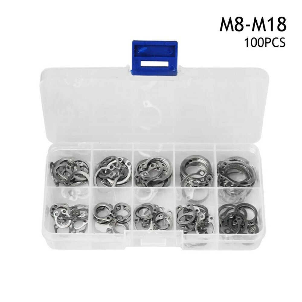 จัดส่งที่รวดเร็ว❤️100 ชิ้น 304 สแตนเลสภายนอก Circlip Retaining แหวน Assortment 8-18 มม.ชุด