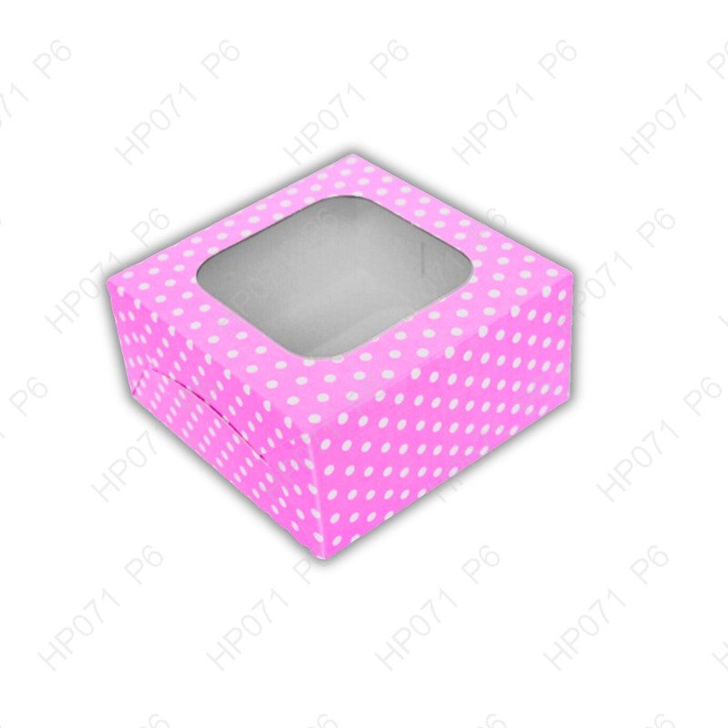 กล่องแฮนเมดเค้ก0.5ปอนด์"สีชมพูจุดเจาะหน้าข้างสูง"6 x 6 x 3 นิ้ว (1แพ็คย่อย X10กล่อง)|HP071_S_P6