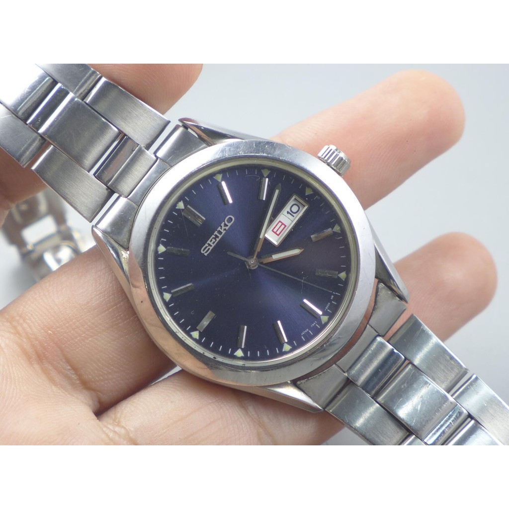 นาฬิกา Vintage มือสองญี่ปุ่น Seiko 7N43 9080 Blue Dial ผู้ชาย Quartz ทรงกลม 40mm