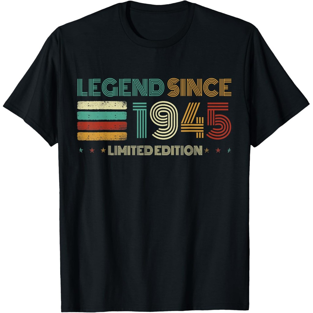 เสื้อยืดผ้าฝ้ายผู้ชาย 80 ปีตํานานตั้งแต่ 1945 80th Birthday T-Shirt