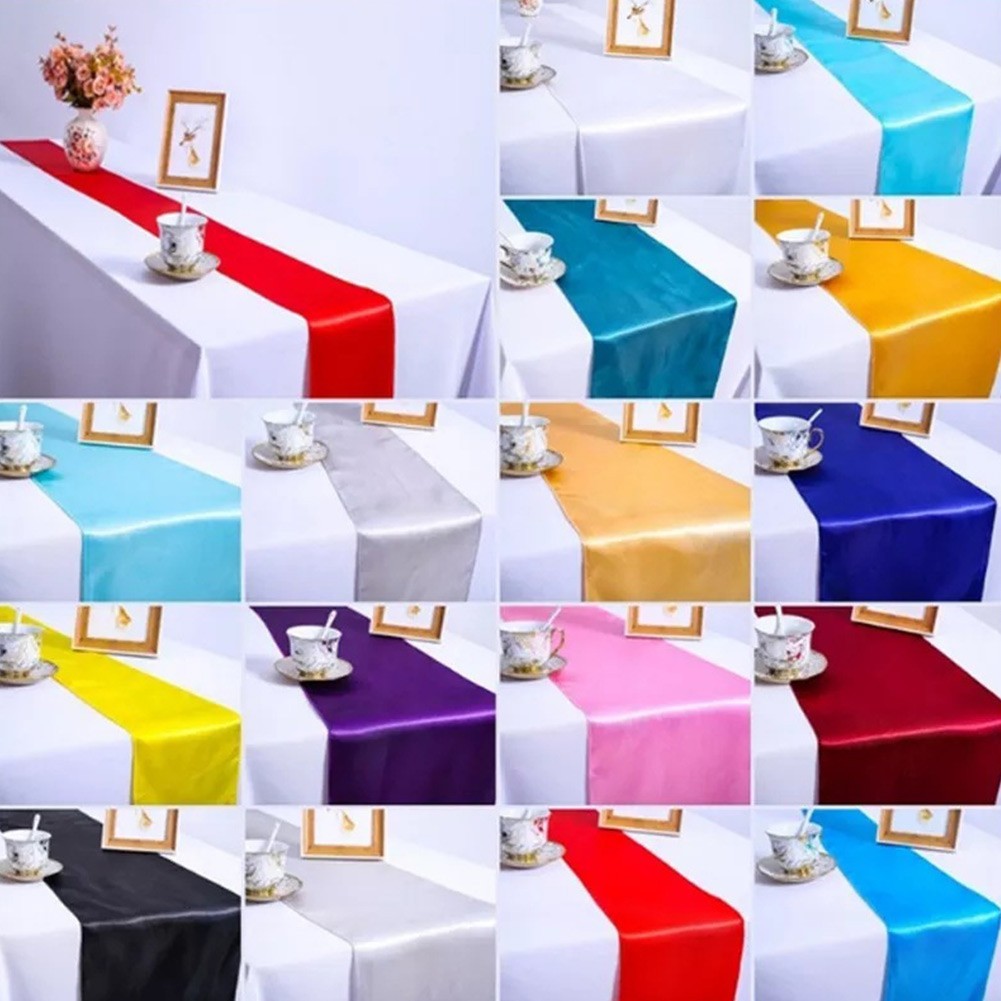 L-HOTSatin Table Runner Table Cloth 27x275 ซม.สําหรับจัดเลี้ยงงานแต่งงานตกแต่ง