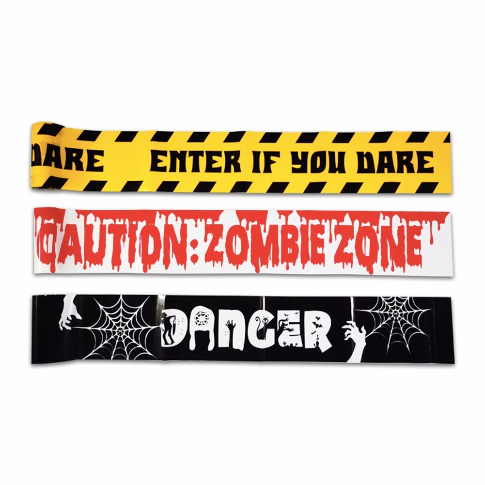 L-HOTHalloween Green Caution ZOMBIE DANGER Warnings Tape Halloween Fright Tape 10M