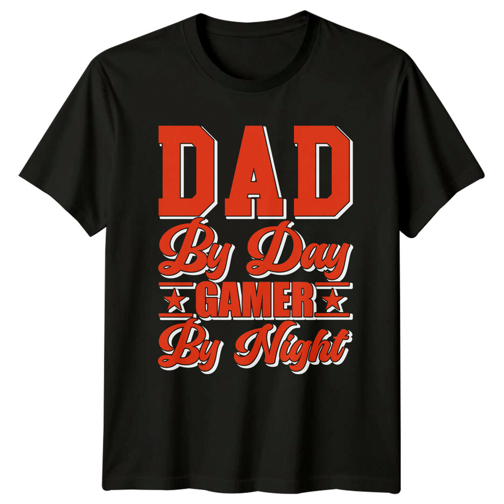 Dad By Day Gamer By Night T-Shirt Funny Fathers Day Gaming Tee