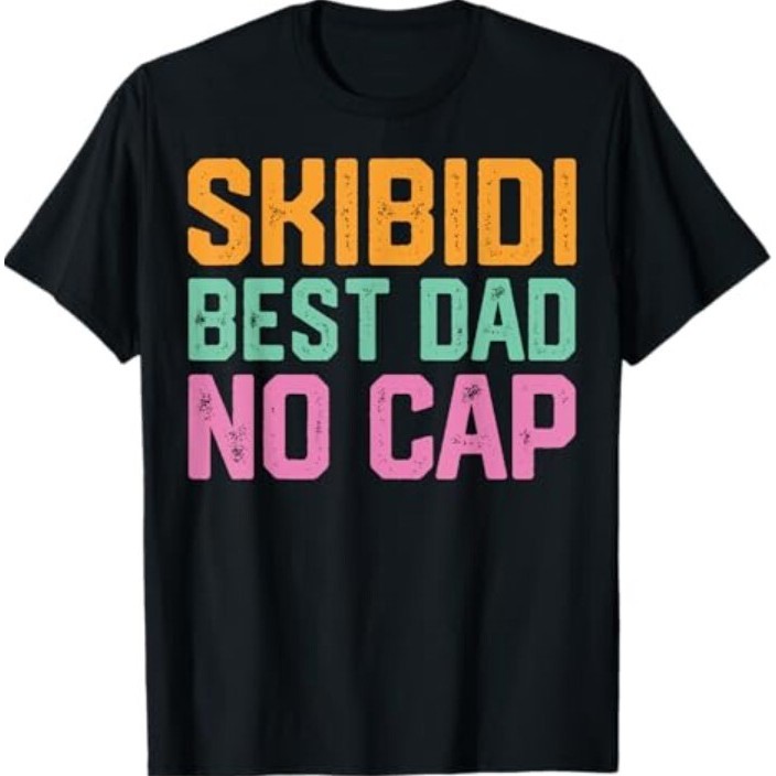 Vintage Skibidi Best Dad No Cap Dad Rizz เสื้อยืดวันพ่อตลก