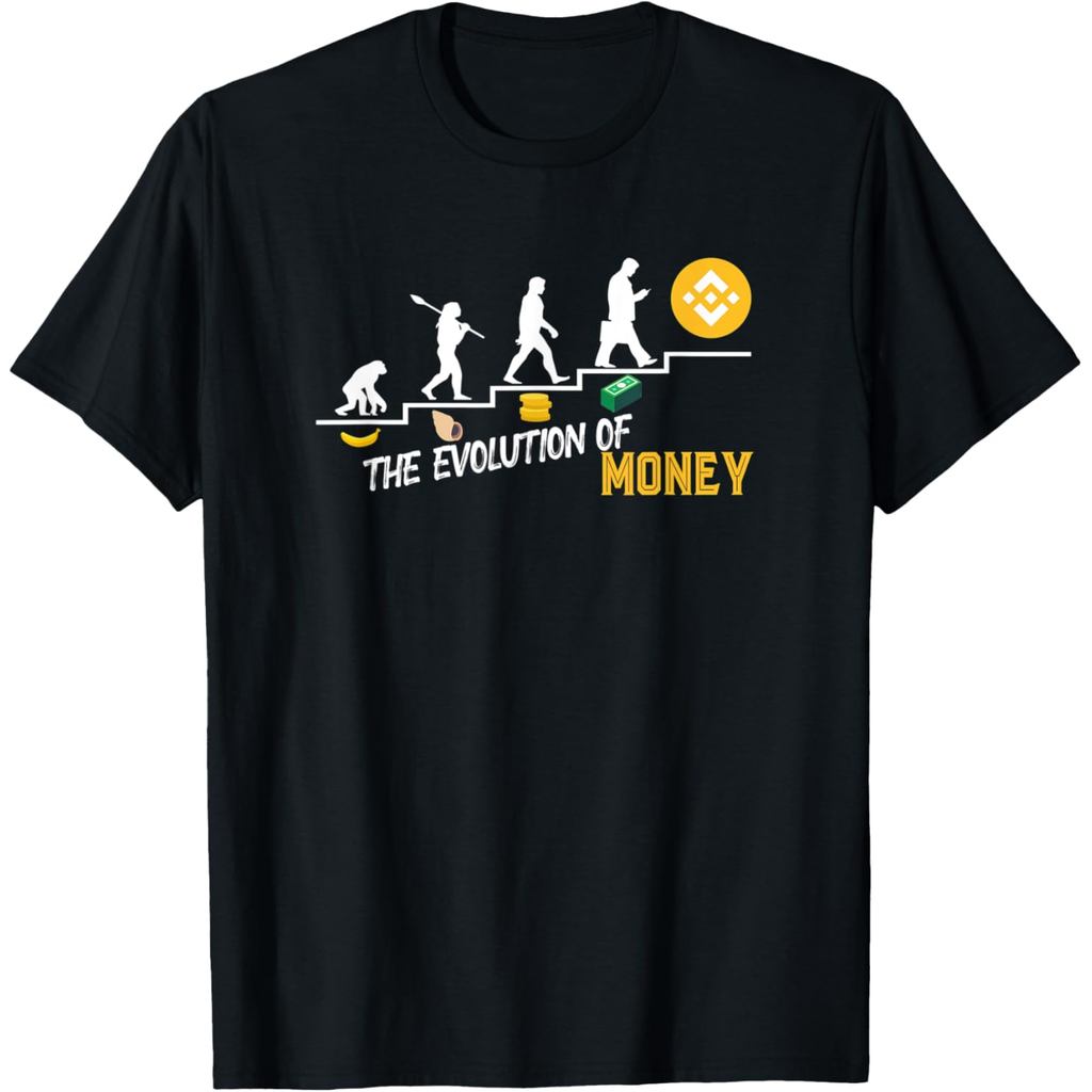 เสื้อยืดผ้าฝ้ายผู้ชาย Evolution Of Money Binance Coin Bnb Cryptocurency T-Shirt ผ้าฝ้ายคุณภาพสูงแขนส