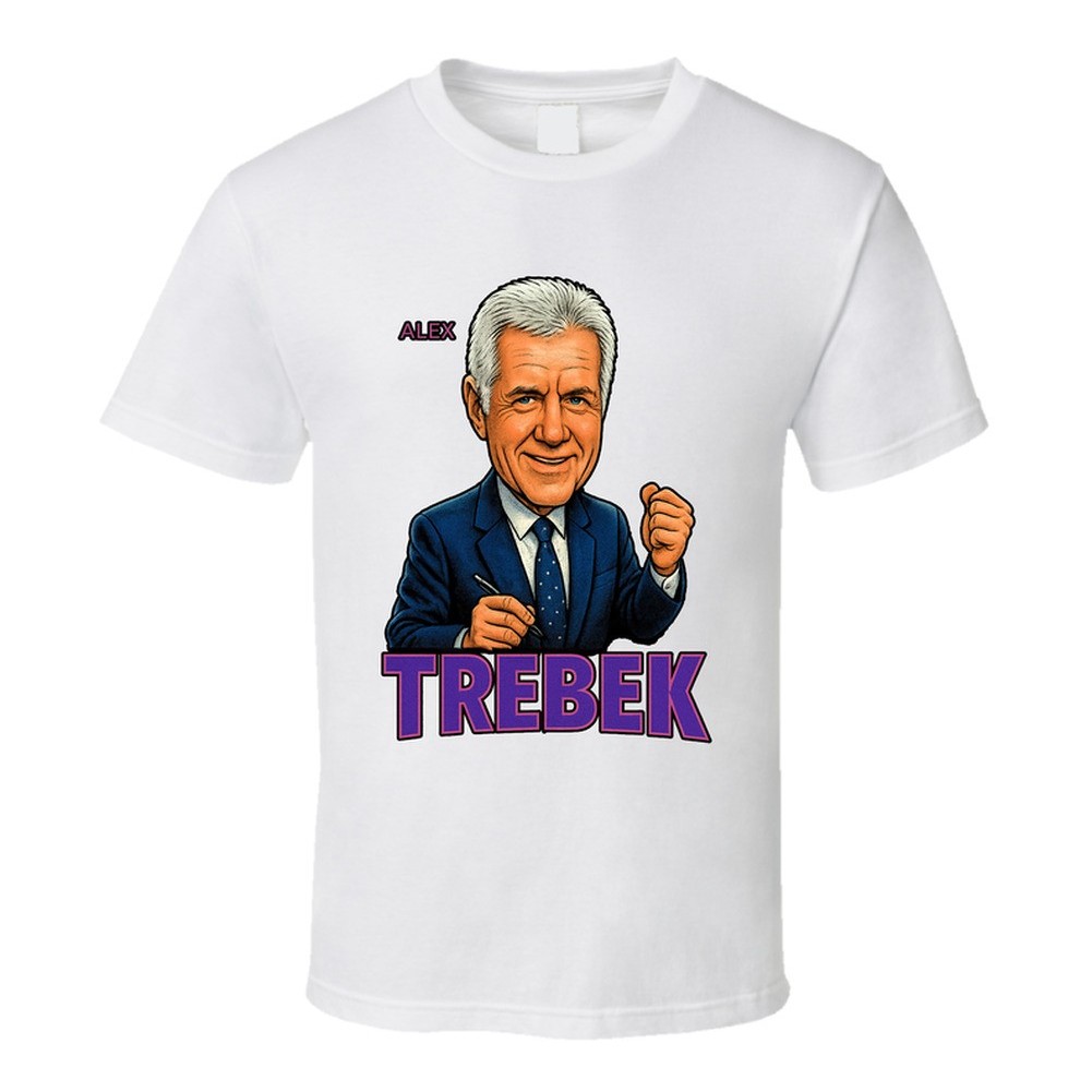 2025 ของขวัญวาฟเฟิลสําหรับเพื่อน Alex Trebek Jeopardy Tv Series Caricature Fan T เสื้อ 1 ผ้าฝ้าย o-ค