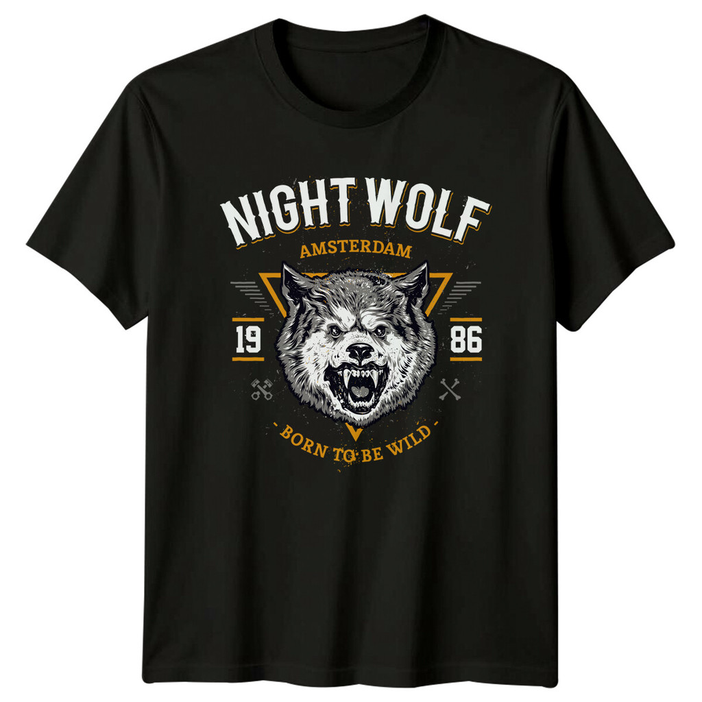Night Wolf Amsterdam Wolves Mens T-Shirt Graphic Tee Born To Be Wild