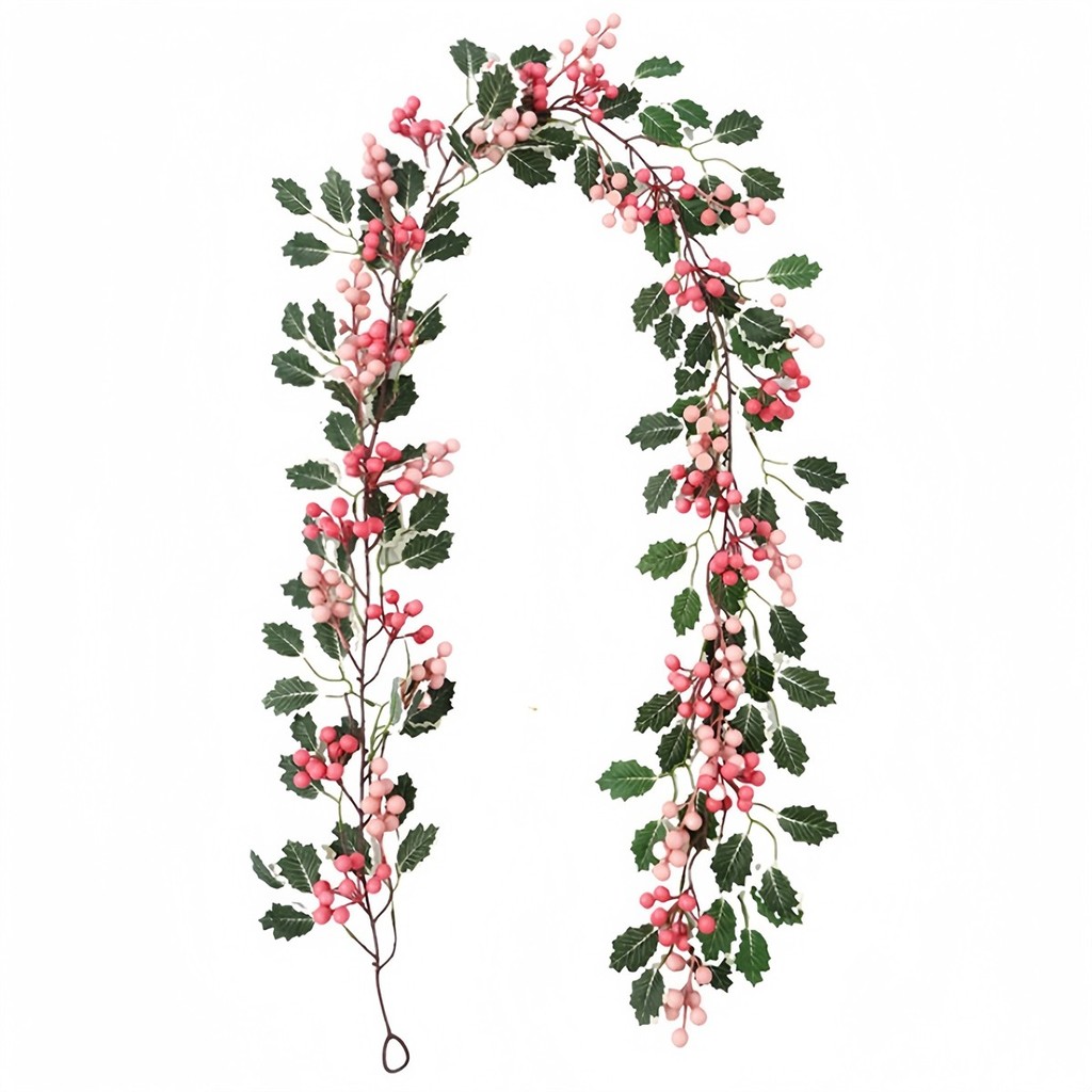 BETLmate6.5FT ประดิษฐ์สําหรับ Pink Berry Garland แขวน Vines สําหรับตกแต่งงานปาร์ตี้คริสต์มาส