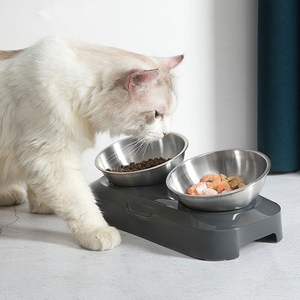 Omaka Pet Cat Dog Feeding Double Bowl Orm10 Silver
