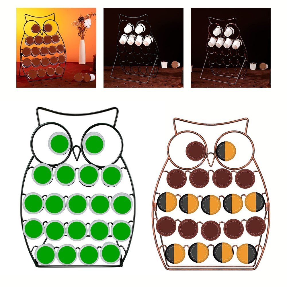 [*TWILIGHT]Coffee Pod Organizer Owl Shape Iron Coffee Capsule Holder Coffee Pod Holder Rack