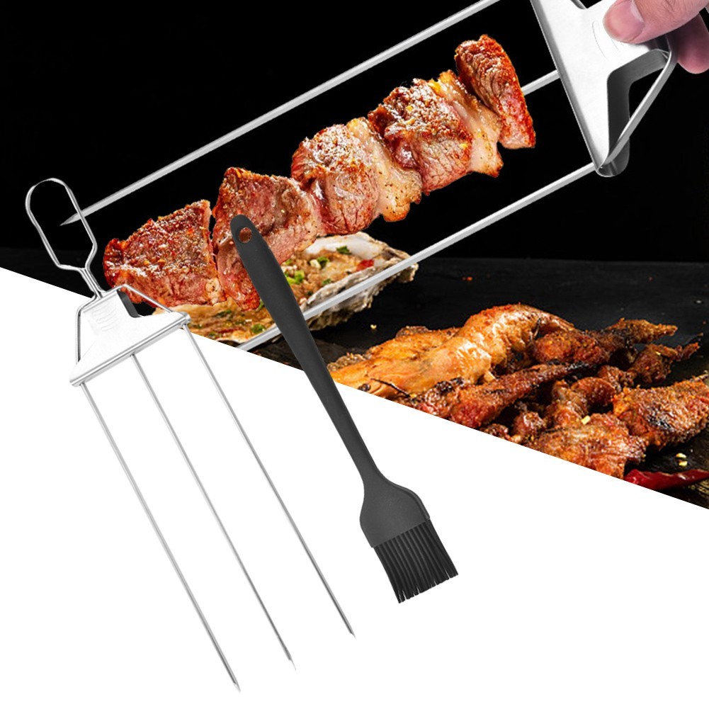 [ราคาต่ํา]Skeweers สําหรับ Kabobs, 3-Prong Skewers 3 Way BBQ Grill Skewers ไม้เสียบโลหะ