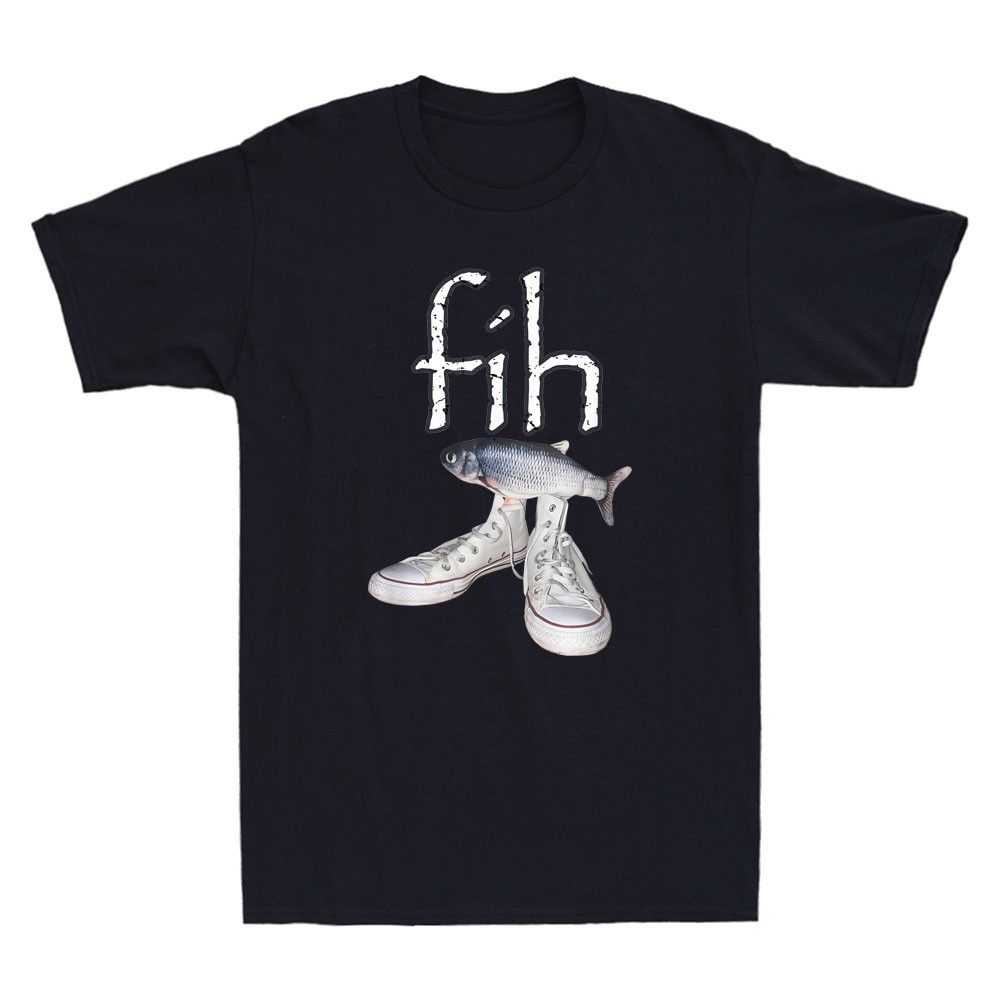 Fih รองเท้าปลาตลก Misspelled ปลาพร้อมรองเท้า Meme เสื้อยืดแขนสั้นผู้ชาย
