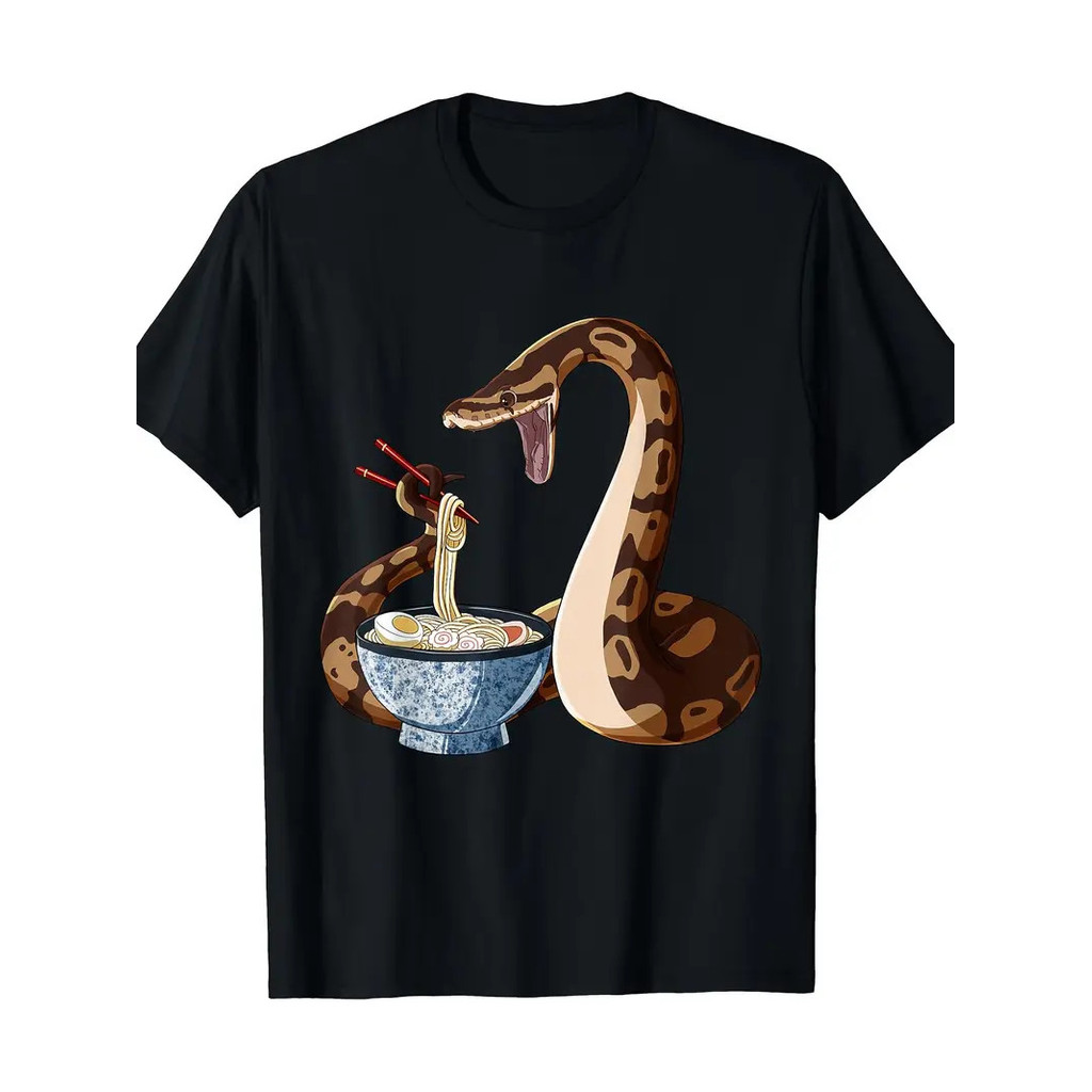 เสื้อยืดแบบตลกญี่ปุ่น Kawaii Ramen Snake Ball Python