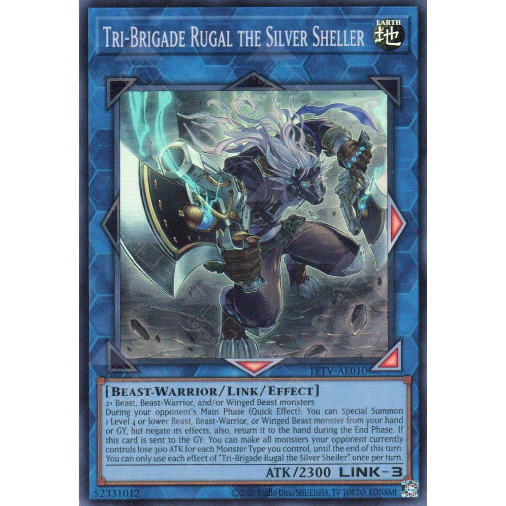 [ การ์ด Yugioh ของแท้ ] TFTV-AE010 Tri-Brigade Rugal the Silver Sheller - หายากมาก