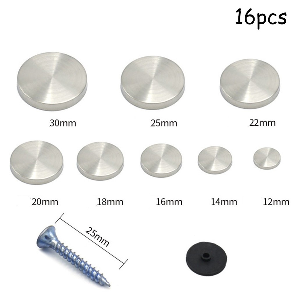 [ES]16 ชิ้น CHROME ELECTROPPLATED MIRROR SCREW CAP THREADED DISPLAY SCREW CAP