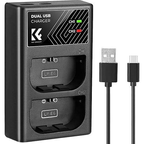 K&F Concept K&F Concept LP-E6/LP-E6N/LP-E6NH Battery Charger for Camera Charging Display Type-C USB 