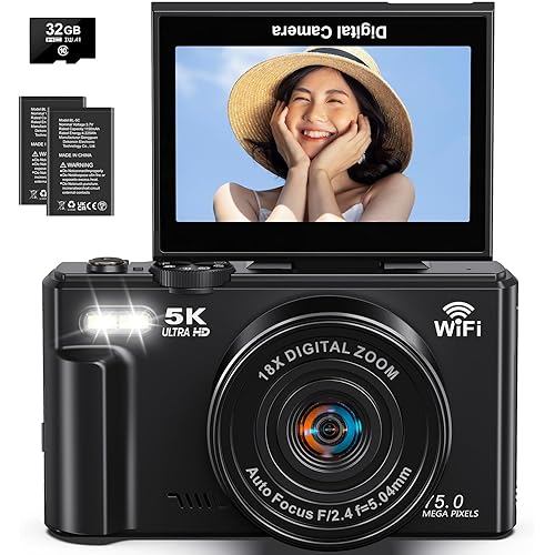 Digital camera 5K recording 75 megapixels Compact 18x zoom 180 degree rotatable screen AF auto focus