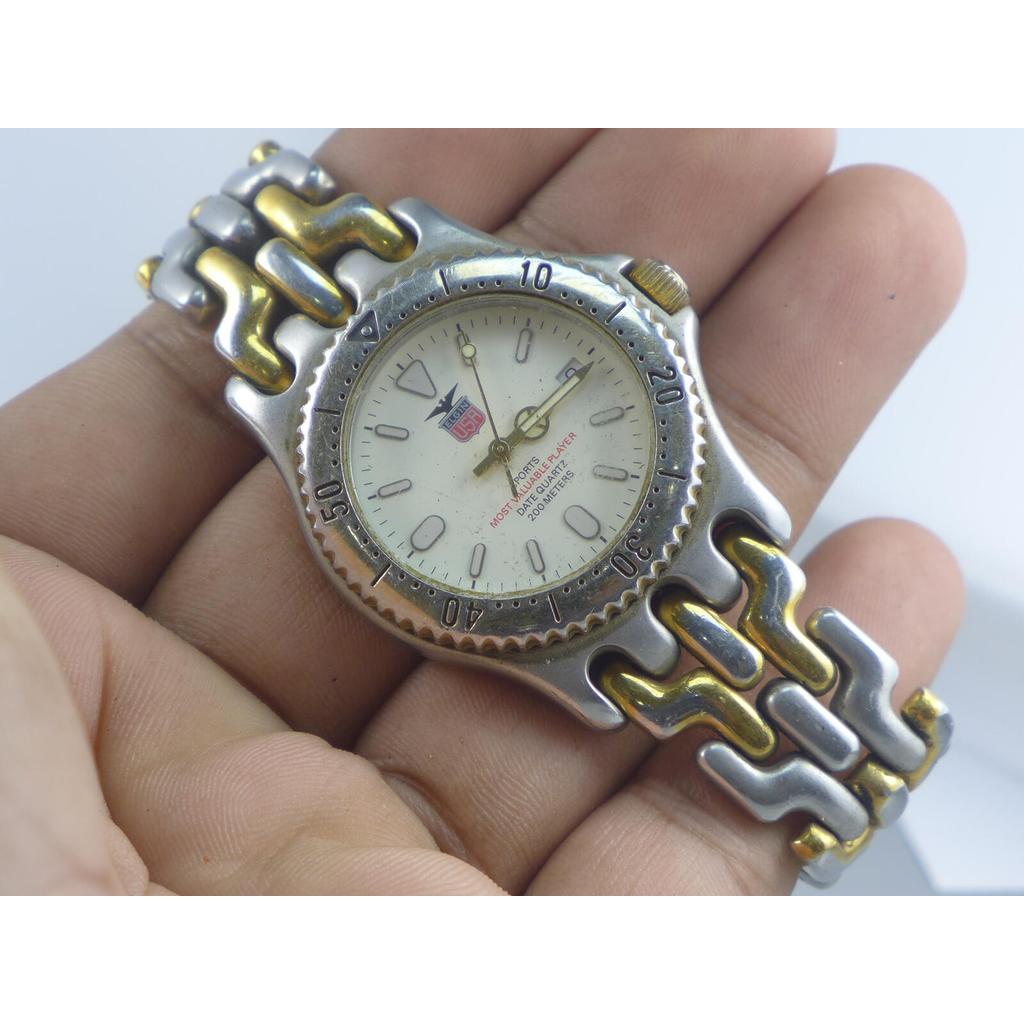 นาฬิกา Vintage มือสองญี่ปุ่น ELGIN USA QUARTZ ผู้ชาย ทรงกลม กรอบเงิน หน้าปัดเรืองแสงสายสแตนเลส 2 กษั
