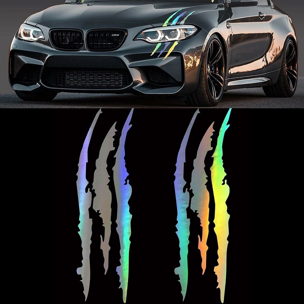 [คลังสินค้าพร้อม] REFLECTIVE AUTO CAR HEADLIGHT MONSTER STICKERS Scratch Stripe Claw Vinyl Decal