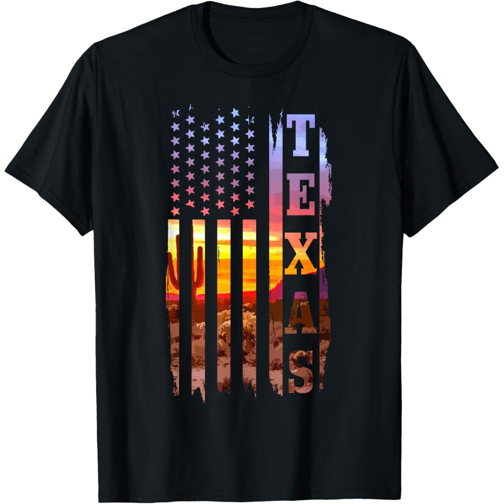 Texas Flag Pride Landscape Cactus Patriotic เสื้อยืดผู้ชาย