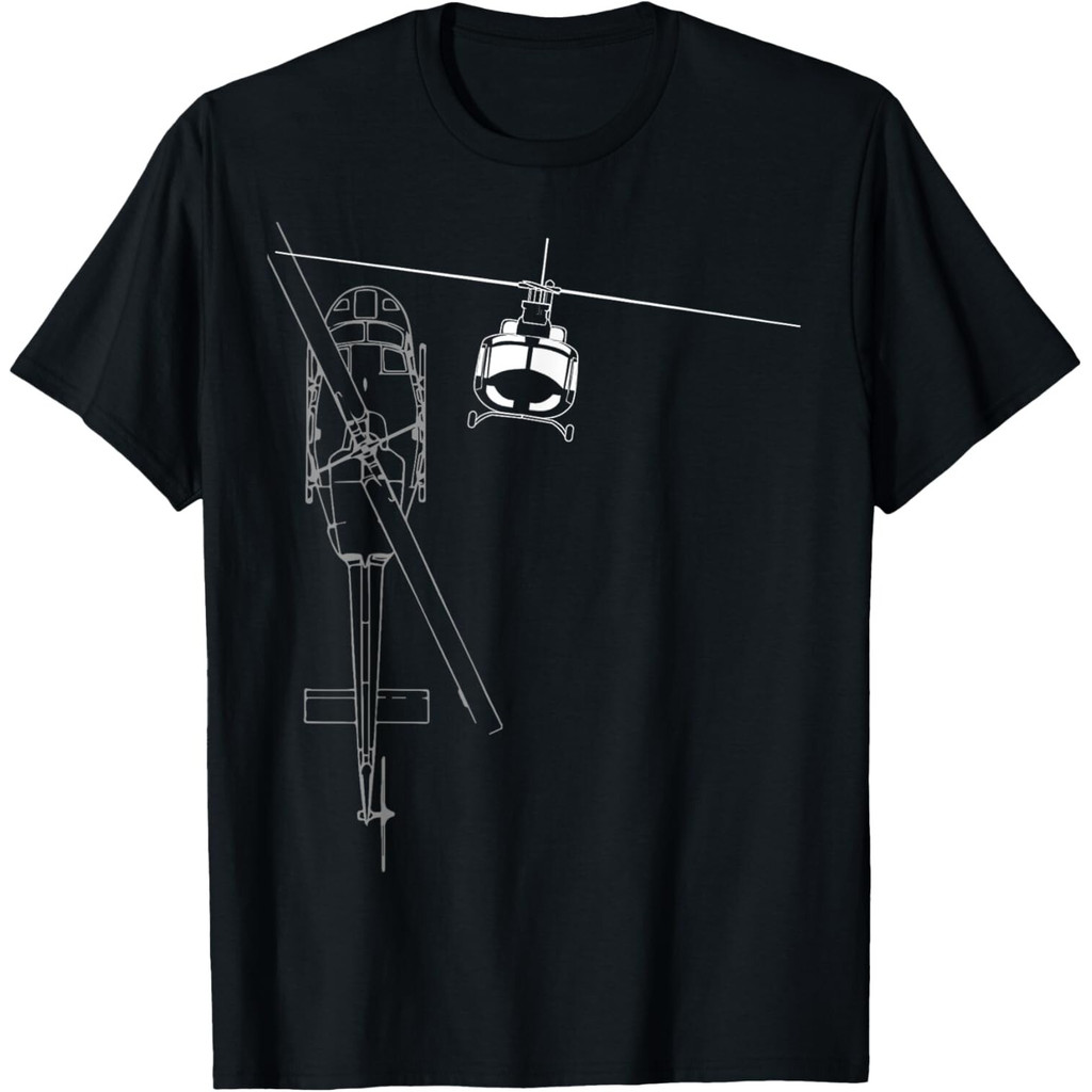 Uh-1 Huey Helicopter Line Art Tee เสื้อผู้ชายเสื้อยืด