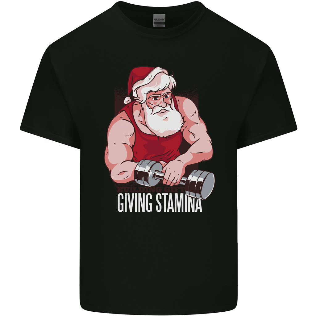 2025 Gildan Santas ออกกําลังกายตลกคริสต์มาส Gym Xmas การฝึกอบรมบุรุษผ้าฝ้ายเสื้อยืด o-คอ xs-3xl