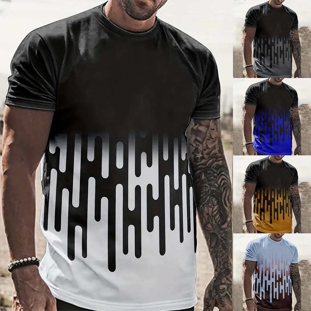 [DML] Mens 3D พิมพ์แขนสั้น O-คอกีฬาฟิตเนสเสื้อยืดเสื้อเสื้อสวมหัวด้านบน