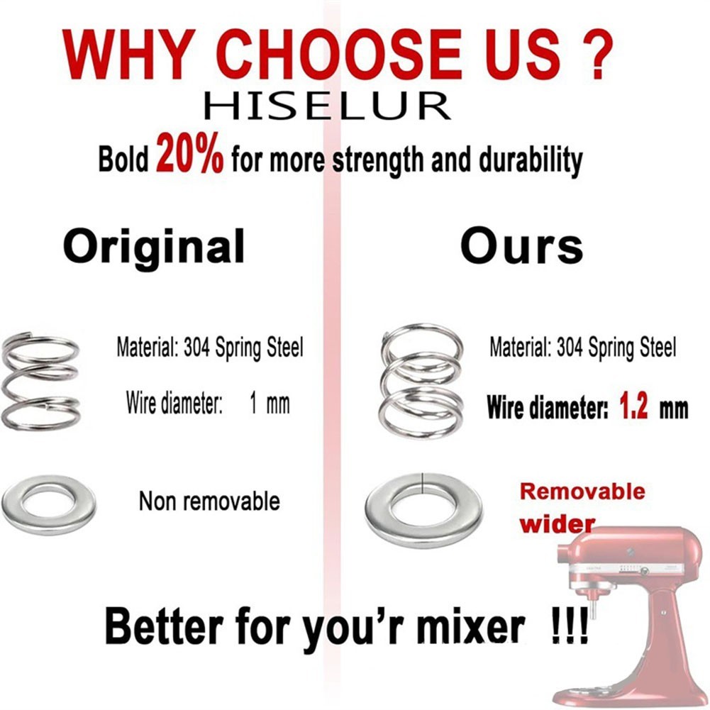 [YZ]แพ็ค 4 สปริงและเครื่องซักผ้าสแตนเลสสําหรับเครื่องผสม Kitchenaid พร้อม 3.5-7QT