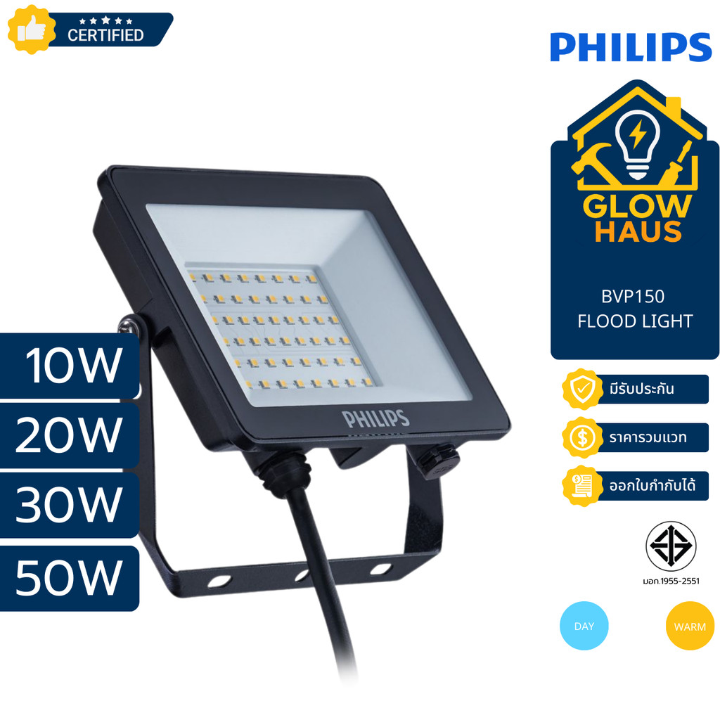PHILIPS BVP150 โคมไฟฟลัดไลท์ LED 10W 20W 30W 50W 3000K/6500K Floodlight